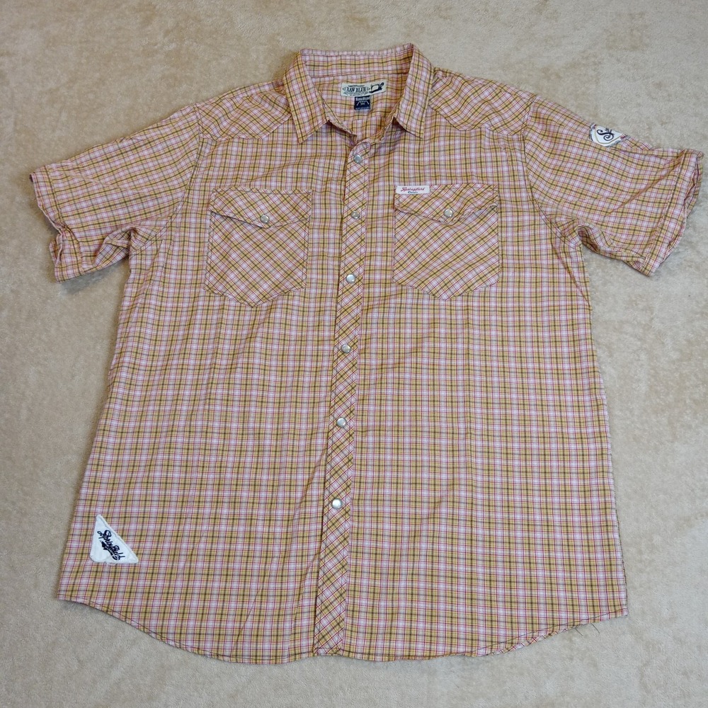 Raw Blue Swagnificent Pearl Snap Embroidered Short Sleeve Plaid Shirt‎ XXL